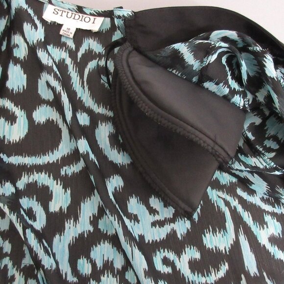 Studio 1 Shrug Jacket & Dress 2-Piece Size 10 Black & Blue Print Lined Formal - Picture 5 of 8